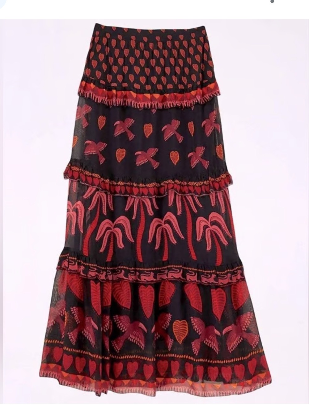FARM RIO Women's Black & Pink Tiered Maxi Skirt - Picture 3 of 15